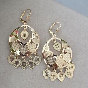 Gold Filled Chandalier Earrings Boho Hearts
